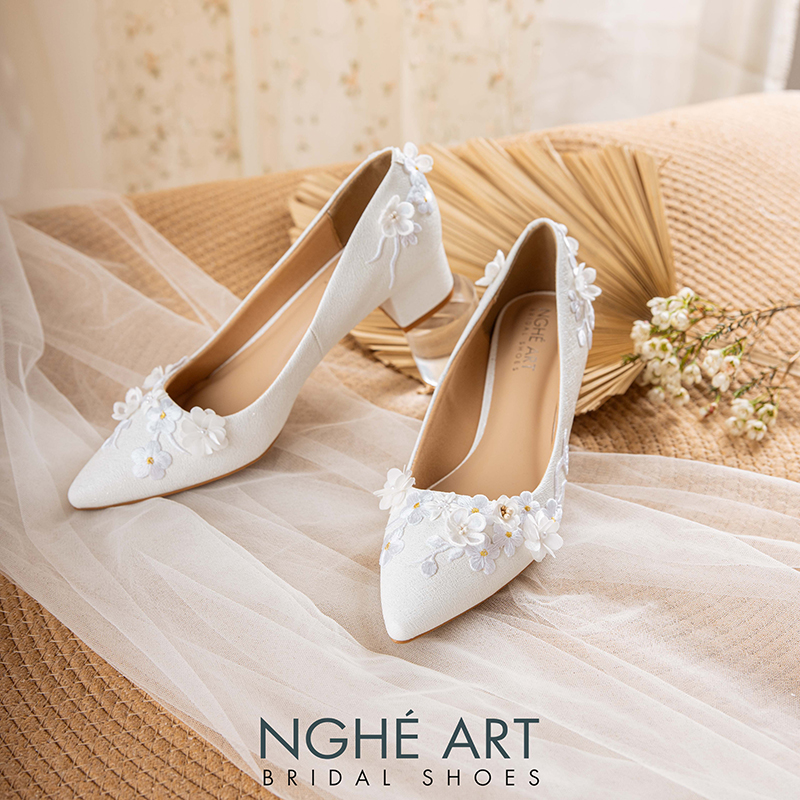 Giày cưới Nghé Art ren hoa nổi 3D 508-274-4P-NHU-TRANG - Ảnh 5 - Nghé Art Bridal Shoes – 0822288288