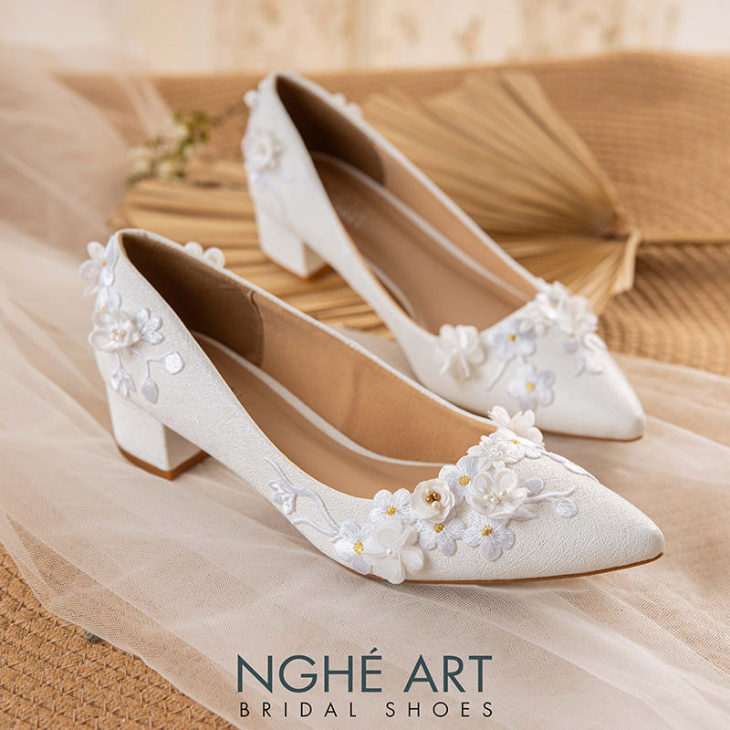 Giày cưới Nghé Art ren hoa nổi 3D 508-274-4P-NHU-TRANG - Ảnh 7 - Nghé Art Bridal Shoes – 0822288288