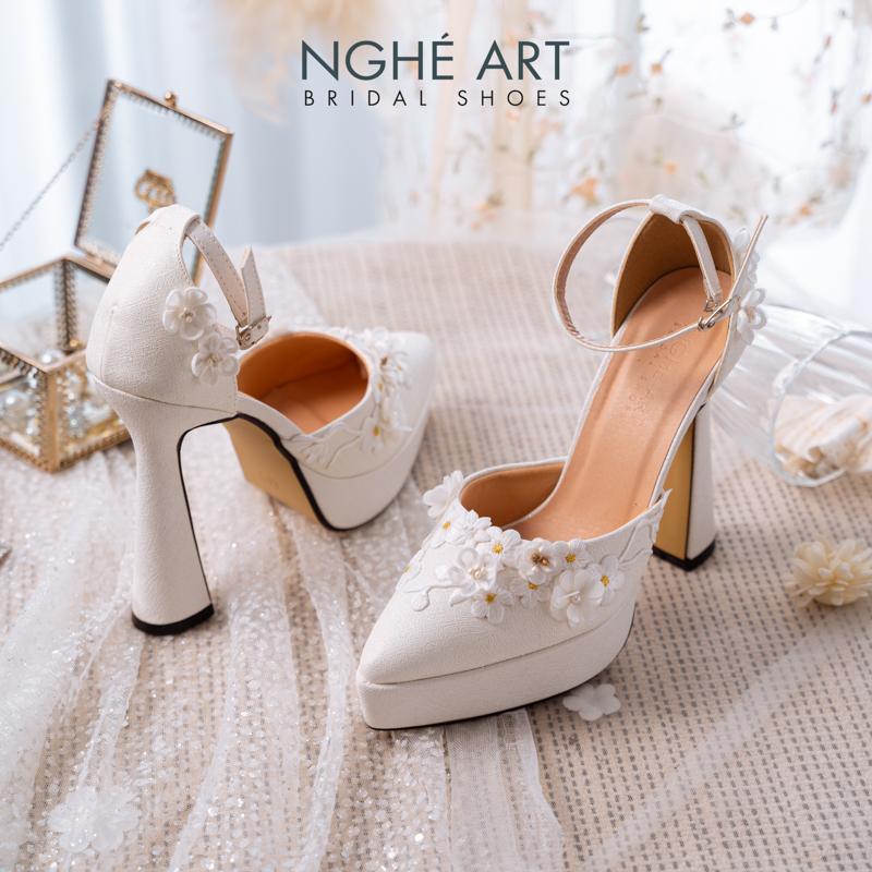 Giày cưới Nghé Art ren hoa nổi 3D cao 13 cm 508-481-13P-NHU-TRANG - Ảnh 2 - Nghé Art Bridal Shoes – 0822288288