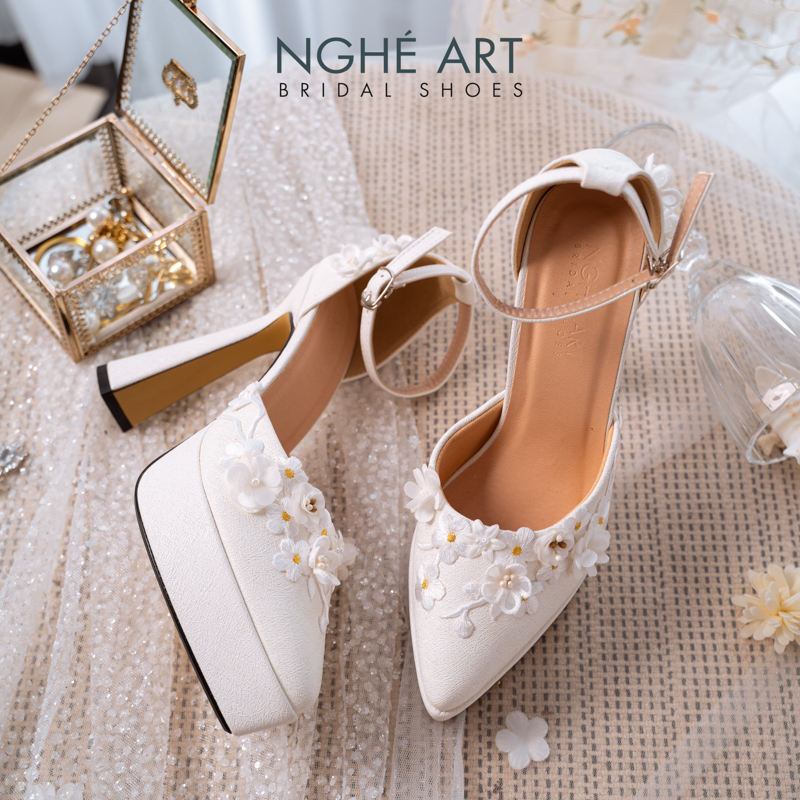 Giày cưới Nghé Art ren hoa nổi 3D cao 13 cm 508-481-13P-NHU-TRANG - Ảnh 6 - Nghé Art Bridal Shoes – 0822288288
