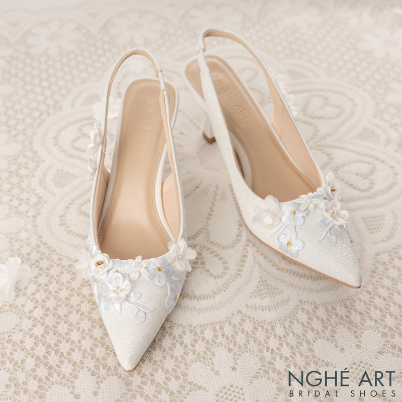Giày cưới Nghé Art ren hoa nổi 3D dáng slingback 508-502-7P-NHU-TRANG - Ảnh 1 - Nghé Art Bridal Shoes – 0822288288