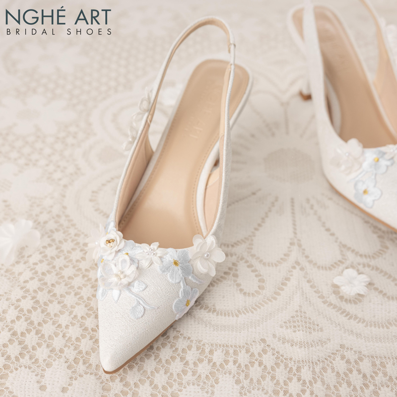 Giày cưới Nghé Art ren hoa nổi 3D dáng slingback 508-502-7P-NHU-TRANG - Ảnh 2 - Nghé Art Bridal Shoes – 0822288288