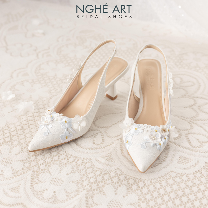 Giày cưới Nghé Art ren hoa nổi 3D dáng slingback 508-502-7P-NHU-TRANG - Ảnh 3 - Nghé Art Bridal Shoes – 0822288288