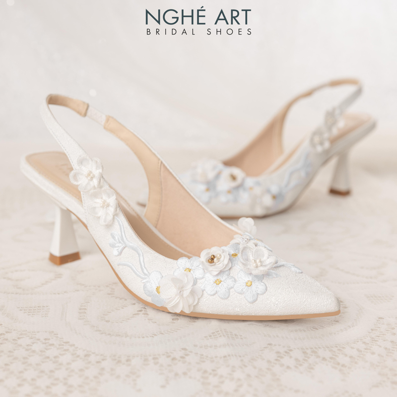 Giày cưới Nghé Art ren hoa nổi 3D dáng slingback 508-502-7P-NHU-TRANG - Ảnh 4 - Nghé Art Bridal Shoes – 0822288288