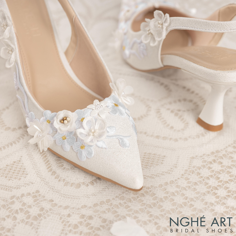 Giày cưới Nghé Art ren hoa nổi 3D dáng slingback 508-502-7P-NHU-TRANG - Ảnh 5 - Nghé Art Bridal Shoes – 0822288288