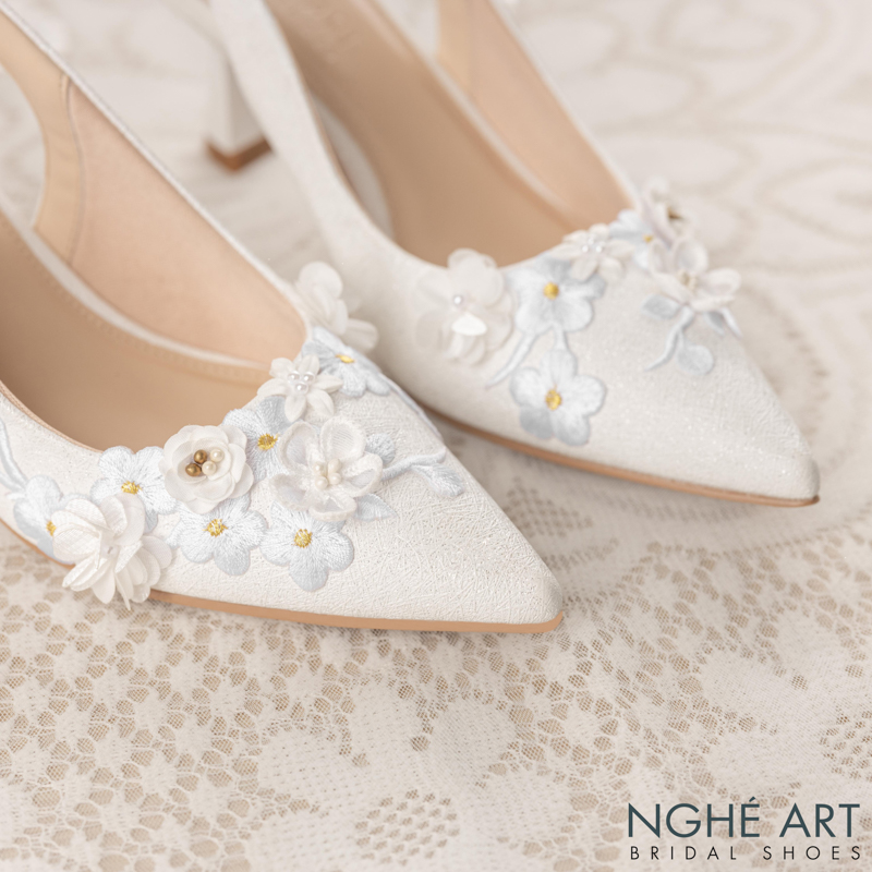 Giày cưới Nghé Art ren hoa nổi 3D dáng slingback 508-502-7P-NHU-TRANG - Ảnh 6 - Nghé Art Bridal Shoes – 0822288288