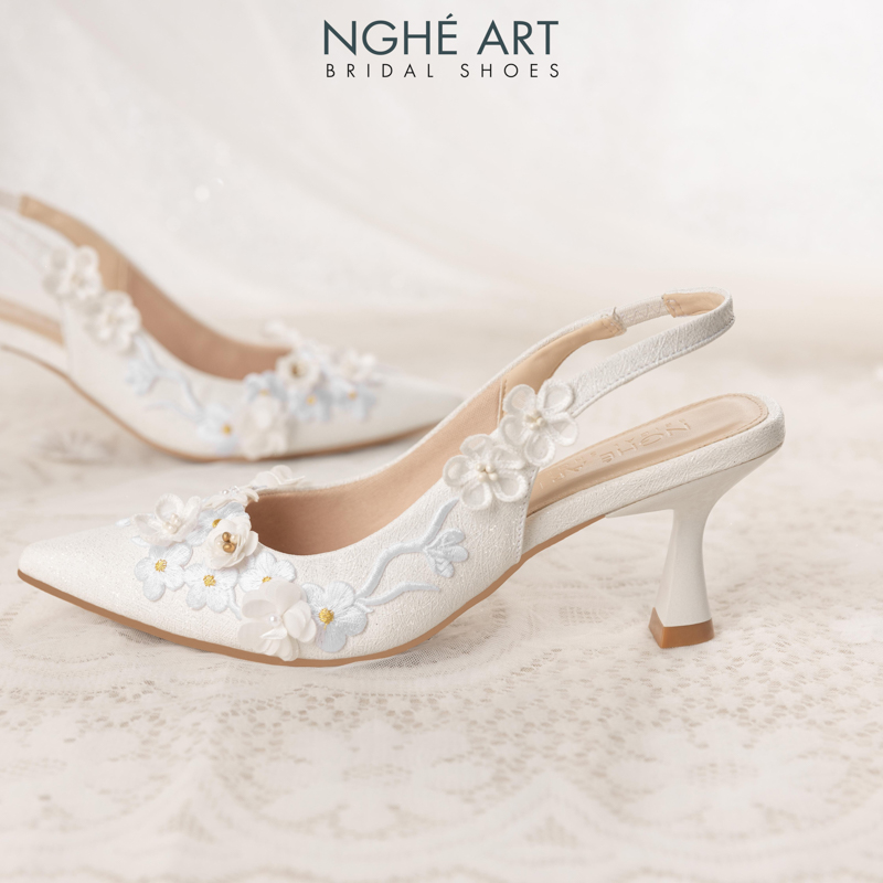 Giày cưới Nghé Art ren hoa nổi 3D dáng slingback 508-502-7P-NHU-TRANG - Ảnh 7 - Nghé Art Bridal Shoes – 0822288288