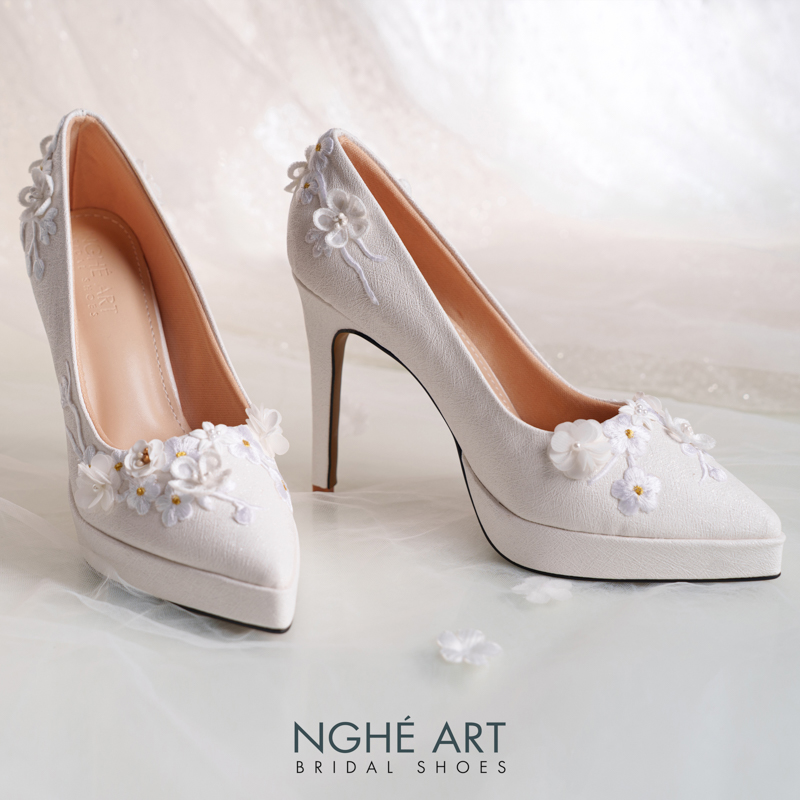 Giày cưới Nghé Art cao gót 12 cm đắp ren đính hoa nổi 3d 508-543-12P-NHU-TRANG - Ảnh 2 - Nghé Art Bridal Shoes – 0822288288