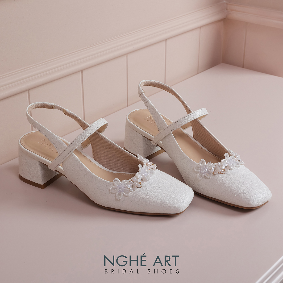 Giày cưới Nghé Art slingback hoa pha lê 5 cánh 512-565-5P-NHU-TRANG - Ảnh 1 - Nghé Art Bridal Shoes – 0822288288