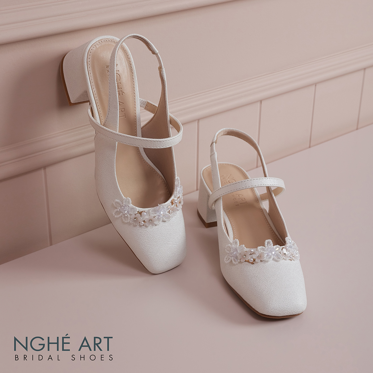 Giày cưới Nghé Art slingback hoa pha lê 5 cánh 512-565-5P-NHU-TRANG - Ảnh 2 - Nghé Art Bridal Shoes – 0822288288