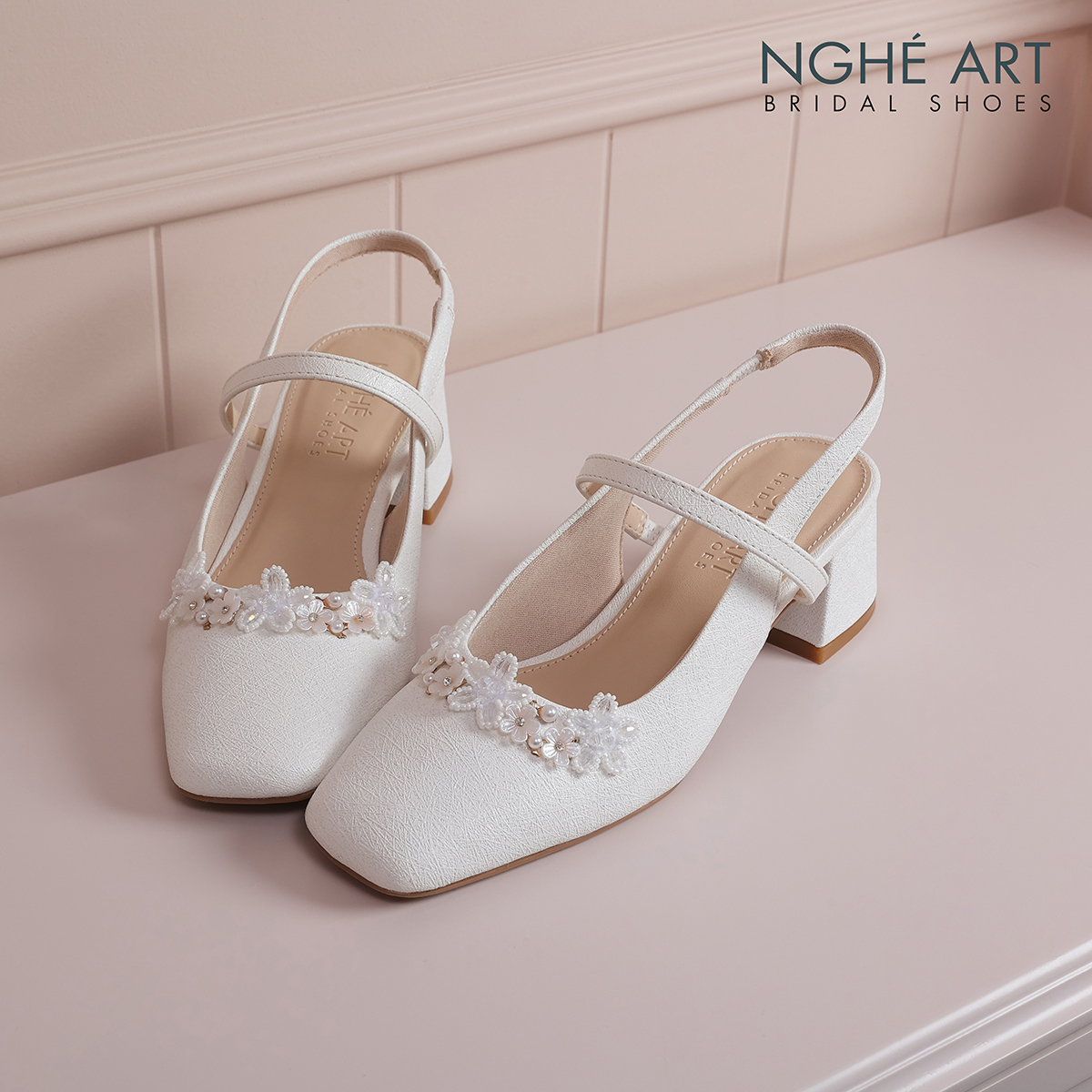 Giày cưới Nghé Art slingback hoa pha lê 5 cánh 512-565-5P-NHU-TRANG - Ảnh 3 - Nghé Art Bridal Shoes – 0822288288