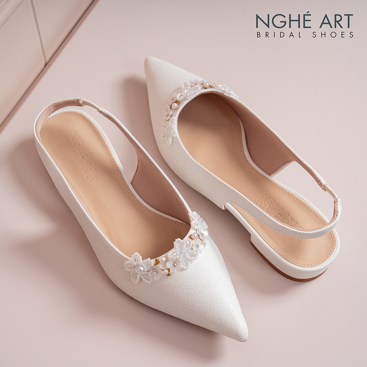 Giày cưới Nghé Art slingback dáng bệt đính kết hoa nhí 512-593-2P-NHU-TRANG - Ảnh 5 - Nghé Art Bridal Shoes – 0822288288