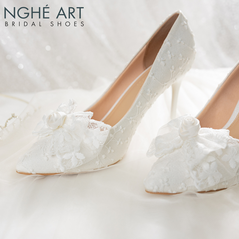 Giày cưới Nghé Art ren thủ công đính nơ 513-377-10P-NHU-TRANG - Ảnh 6 - Nghé Art Bridal Shoes – 0822288288