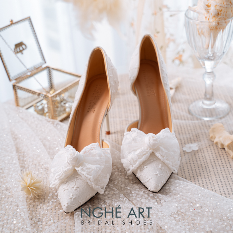 Giày cưới Nghé Art ren thủ công đính nơ 513-442-NHU-TRANG - Ảnh 1 - Nghé Art Bridal Shoes – 0822288288