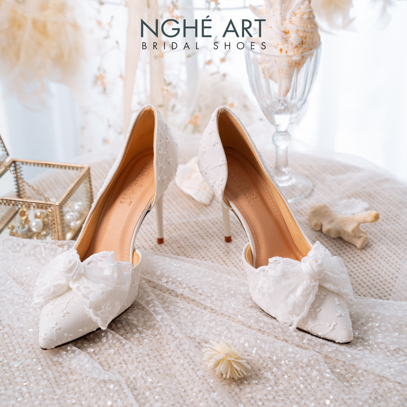 Giày cưới Nghé Art ren thủ công đính nơ 513-442-NHU-TRANG - Ảnh 2 - Nghé Art Bridal Shoes – 0822288288