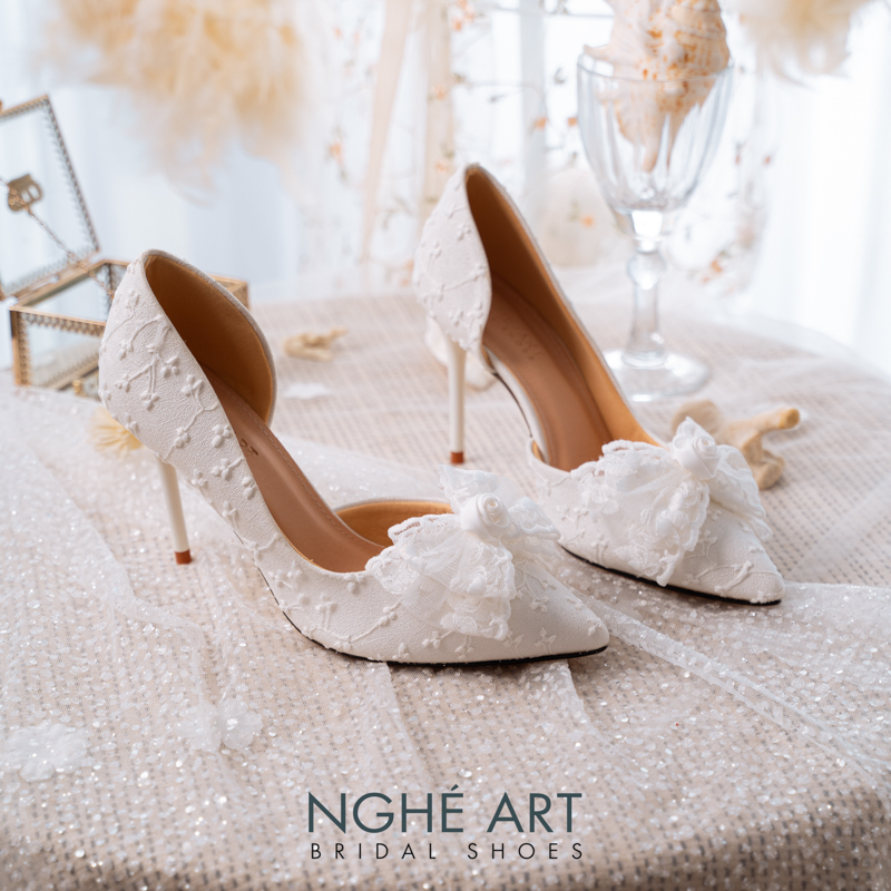 Giày cưới Nghé Art ren thủ công đính nơ 513-442-NHU-TRANG - Ảnh 4 - Nghé Art Bridal Shoes – 0822288288