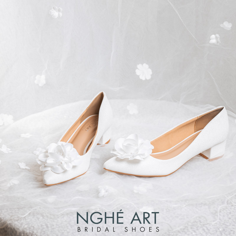Giày cưới Nghé Art gót vuông hoa lụa 518-274nhu - Ảnh 1 - Nghé Art Bridal Shoes – 0822288288
