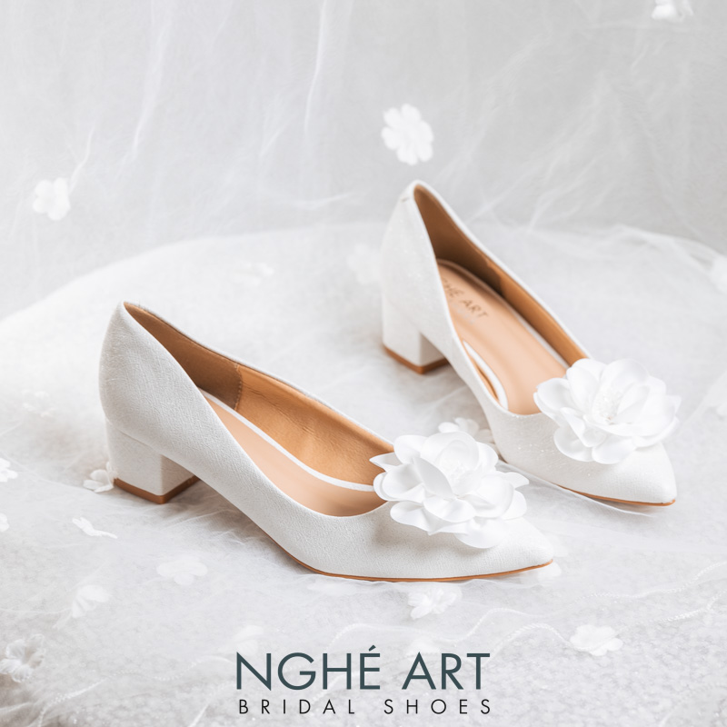 Giày cưới Nghé Art gót vuông hoa lụa 518-274nhu - Ảnh 2 - Nghé Art Bridal Shoes – 0822288288