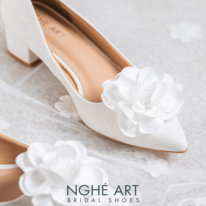 Giày cưới Nghé Art gót vuông hoa lụa 518-274nhu - Ảnh 3 - Nghé Art Bridal Shoes – 0822288288