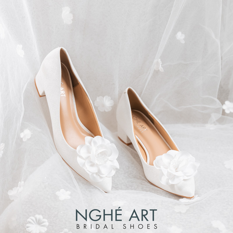 Giày cưới Nghé Art gót vuông hoa lụa 518-274nhu - Ảnh 4 - Nghé Art Bridal Shoes – 0822288288