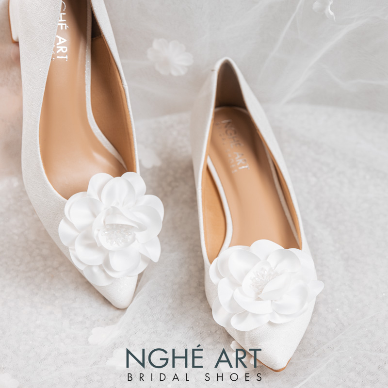 Giày cưới Nghé Art gót vuông hoa lụa 518-274nhu - Ảnh 5 - Nghé Art Bridal Shoes – 0822288288