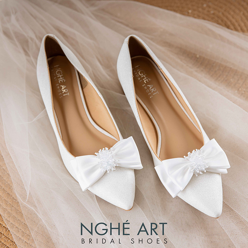 Giày cưới Nghé Art cao 4 cm đính nơ lụa pha lê 519-274-4P-NHU-TRANG - Ảnh 1 - Nghé Art Bridal Shoes – 0822288288