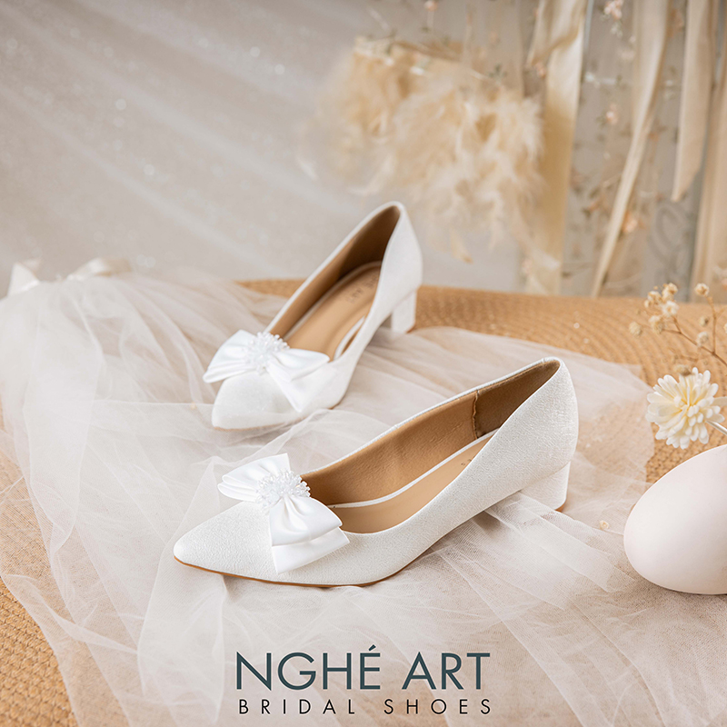 Giày cưới Nghé Art cao 4 cm đính nơ lụa pha lê 519-274-4P-NHU-TRANG - Ảnh 2 - Nghé Art Bridal Shoes – 0822288288
