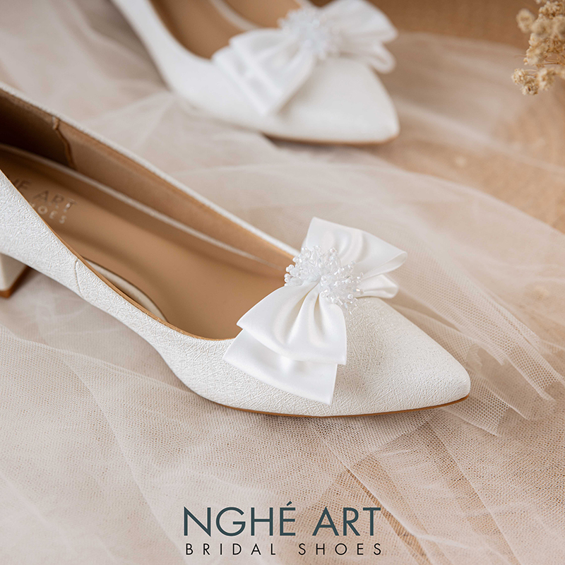 Giày cưới Nghé Art cao 4 cm đính nơ lụa pha lê 519-274-4P-NHU-TRANG - Ảnh 3 - Nghé Art Bridal Shoes – 0822288288