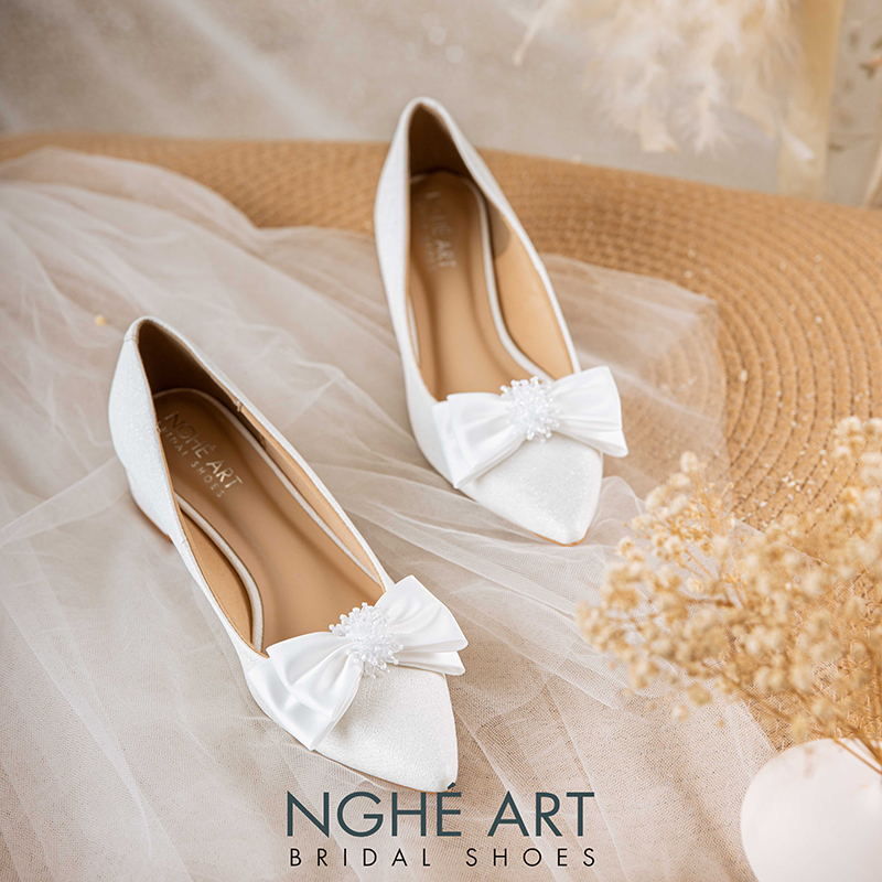 Giày cưới Nghé Art cao 4 cm đính nơ lụa pha lê 519-274-4P-NHU-TRANG - Ảnh 4 - Nghé Art Bridal Shoes – 0822288288