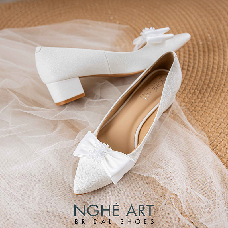 Giày cưới Nghé Art cao 4 cm đính nơ lụa pha lê 519-274-4P-NHU-TRANG - Ảnh 6 - Nghé Art Bridal Shoes – 0822288288