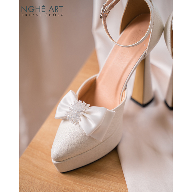 Giày cưới Nghé Art cao gót 13 phân đính nơ lụa pha lê 519-481-13p-nhu-trang - Ảnh 1 - Nghé Art Bridal Shoes – 0822288288