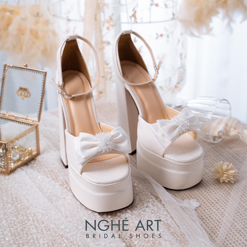 Giày cưới Nghé Art cao gót 15 cm đính nơ pha lê 519-501-15P-NHU-TRANG - Ảnh 1 - Nghé Art Bridal Shoes – 0822288288