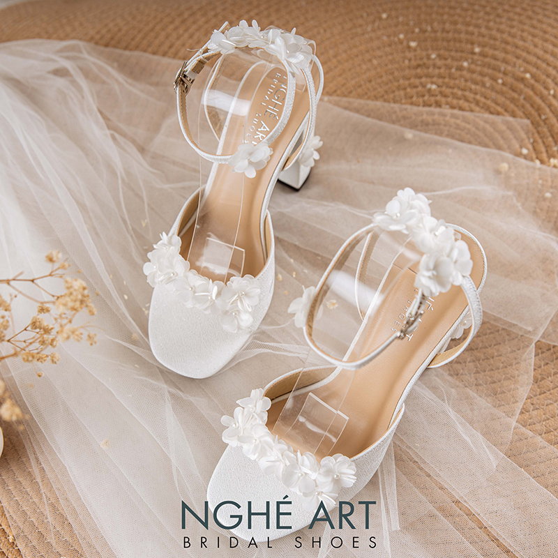 Giày cưới Nghé Art cao 12 cm đính hoa tú cầu trắng 522-TRANG-488-12P-NHU-TRANG - Ảnh 9 - Nghé Art Bridal Shoes – 0822288288