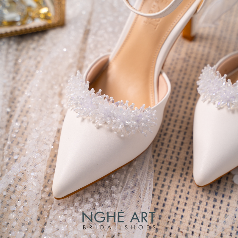 Giày cưới Nghé Art đính pha lê gót nơ 523-340-9P-DA-TRANG - Ảnh 6 - Nghé Art Bridal Shoes – 0822288288