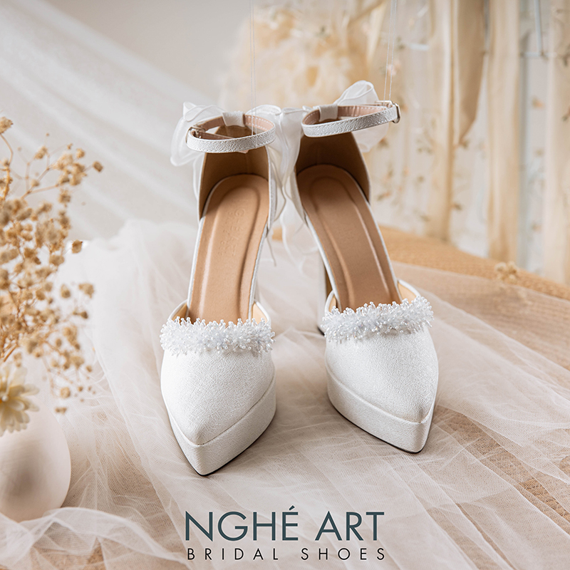 Giày cưới Nghé Art cao 13 cm đính pha lê gót nơ 523-481-13P-NHU-TRANG - Ảnh 1 - Nghé Art Bridal Shoes – 0822288288
