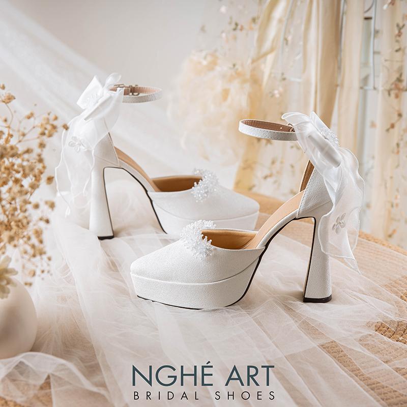 Giày cưới Nghé Art cao 13 cm đính pha lê gót nơ 523-481-13P-NHU-TRANG - Ảnh 2 - Nghé Art Bridal Shoes – 0822288288