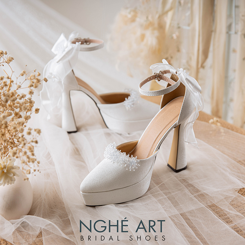 Giày cưới Nghé Art cao 13 cm đính pha lê gót nơ 523-481-13P-NHU-TRANG - Ảnh 3 - Nghé Art Bridal Shoes – 0822288288