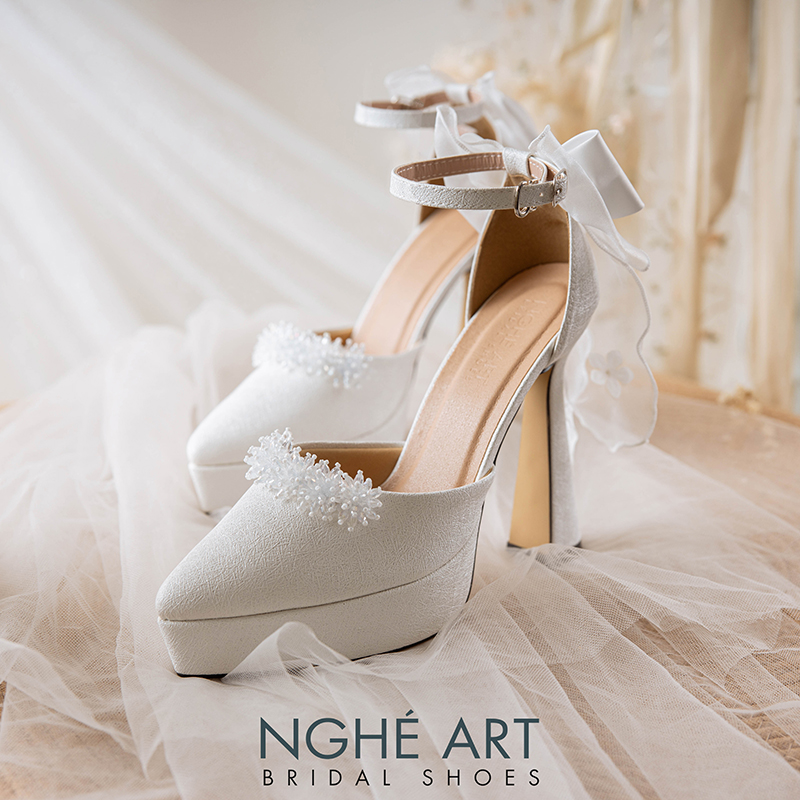 Giày cưới Nghé Art cao 13 cm đính pha lê gót nơ 523-481-13P-NHU-TRANG - Ảnh 4 - Nghé Art Bridal Shoes – 0822288288