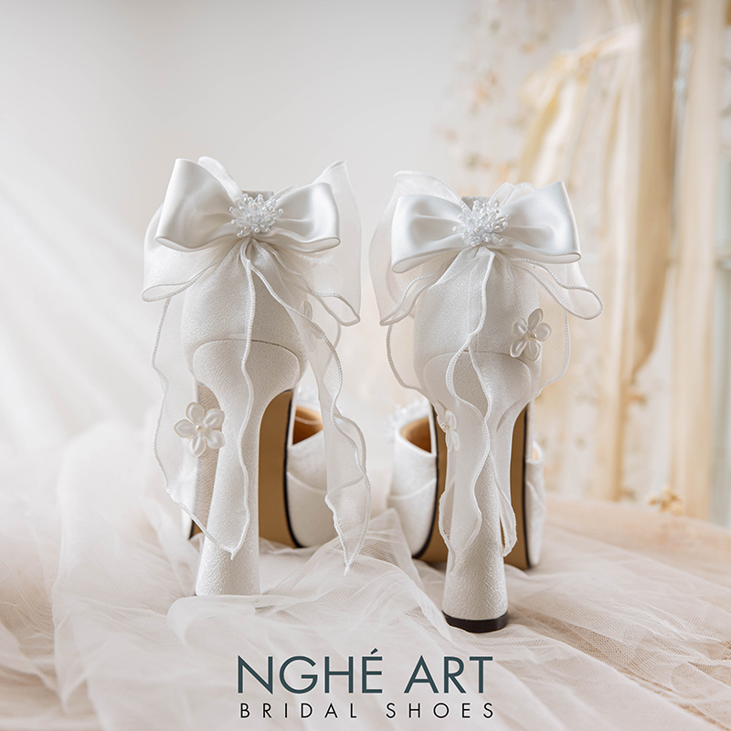 Giày cưới Nghé Art cao 13 cm đính pha lê gót nơ 523-481-13P-NHU-TRANG - Ảnh 5 - Nghé Art Bridal Shoes – 0822288288