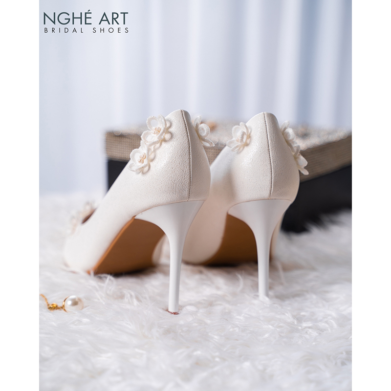 Giày cưới Nghé Art cao gót đính hoa lá voan trắng 525-377-10p-nhu-trang - Ảnh 6 - Nghé Art Bridal Shoes – 0822288288