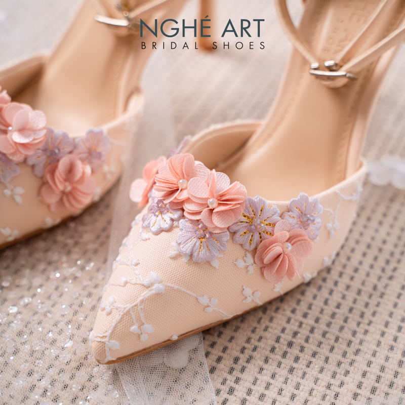 Giày cưới Nghé Art ren hoa hồng vintage 528-340-9P-DA-NUDE - Ảnh 2 - Nghé Art Bridal Shoes – 0822288288