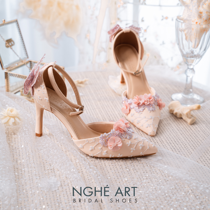 Giày cưới Nghé Art ren hoa hồng vintage 528-340-9P-DA-NUDE - Ảnh 3 - Nghé Art Bridal Shoes – 0822288288