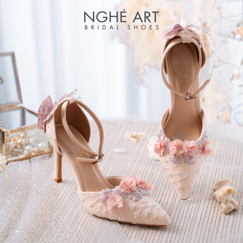Giày cưới Nghé Art ren hoa hồng vintage 528-340-9P-DA-NUDE - Ảnh 4 - Nghé Art Bridal Shoes – 0822288288