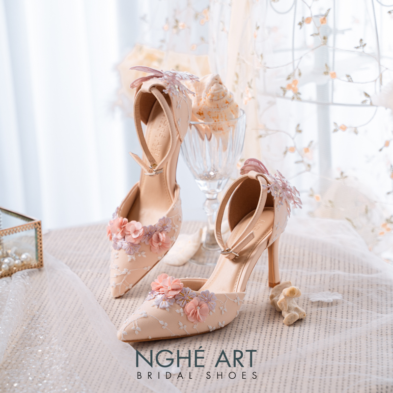 Giày cưới Nghé Art ren hoa hồng vintage 528-340-9P-DA-NUDE - Ảnh 5 - Nghé Art Bridal Shoes – 0822288288