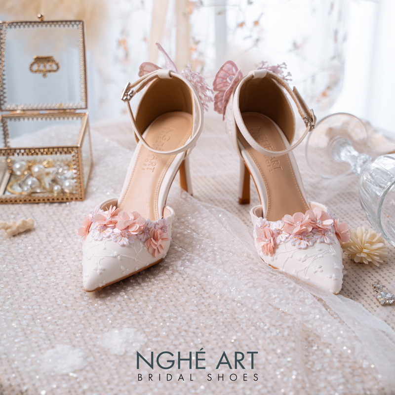 Giày cưới Nghé Art ren hoa hồng vintage 528-340-9P-DA-TRANG - Ảnh 3 - Nghé Art Bridal Shoes – 0822288288