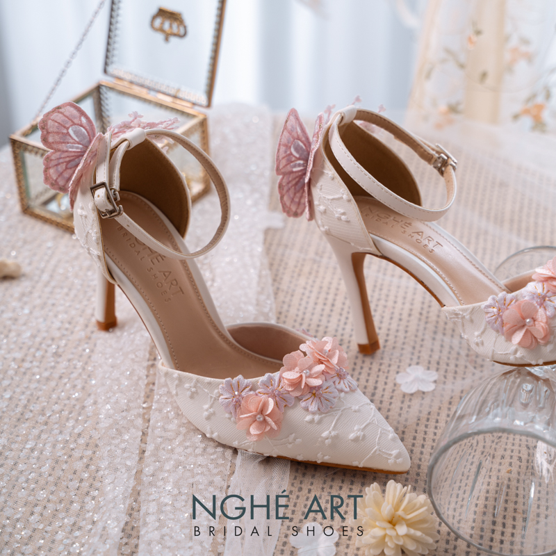 Giày cưới Nghé Art ren hoa hồng vintage 528-340-9P-DA-TRANG - Ảnh 5 - Nghé Art Bridal Shoes – 0822288288