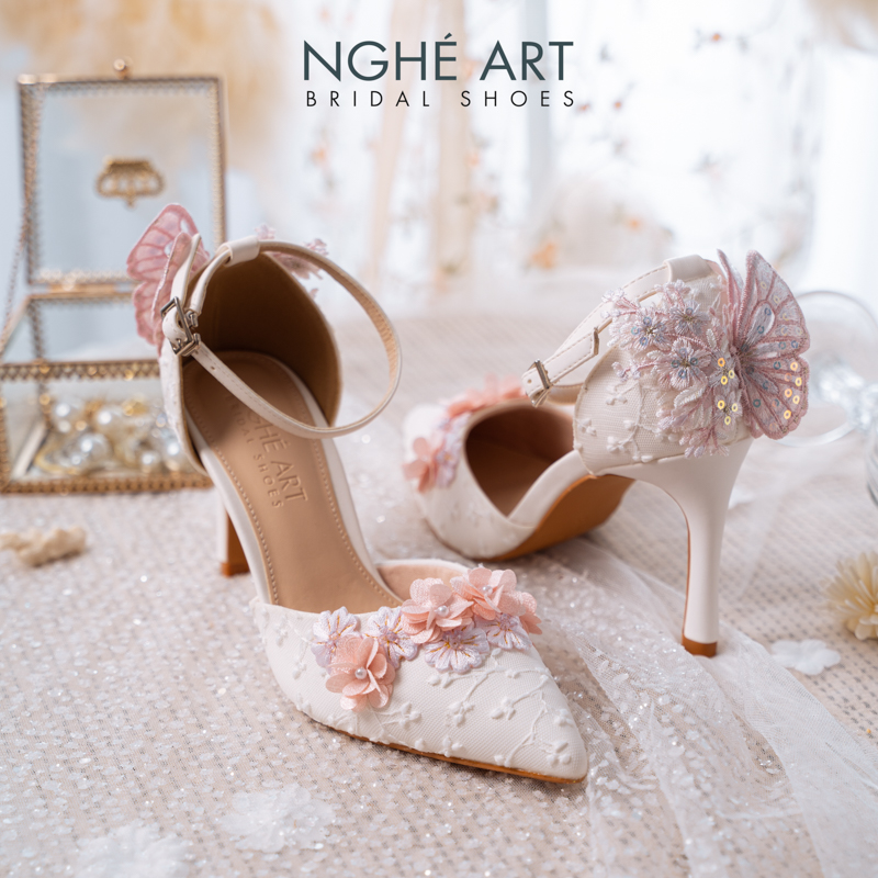 Giày cưới Nghé Art ren hoa hồng vintage 528-340-9P-DA-TRANG - Ảnh 6 - Nghé Art Bridal Shoes – 0822288288