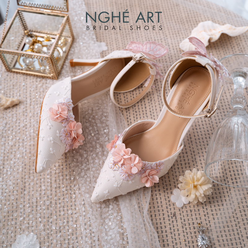 Giày cưới Nghé Art ren hoa hồng vintage 528-340-9P-DA-TRANG - Ảnh 7 - Nghé Art Bridal Shoes – 0822288288