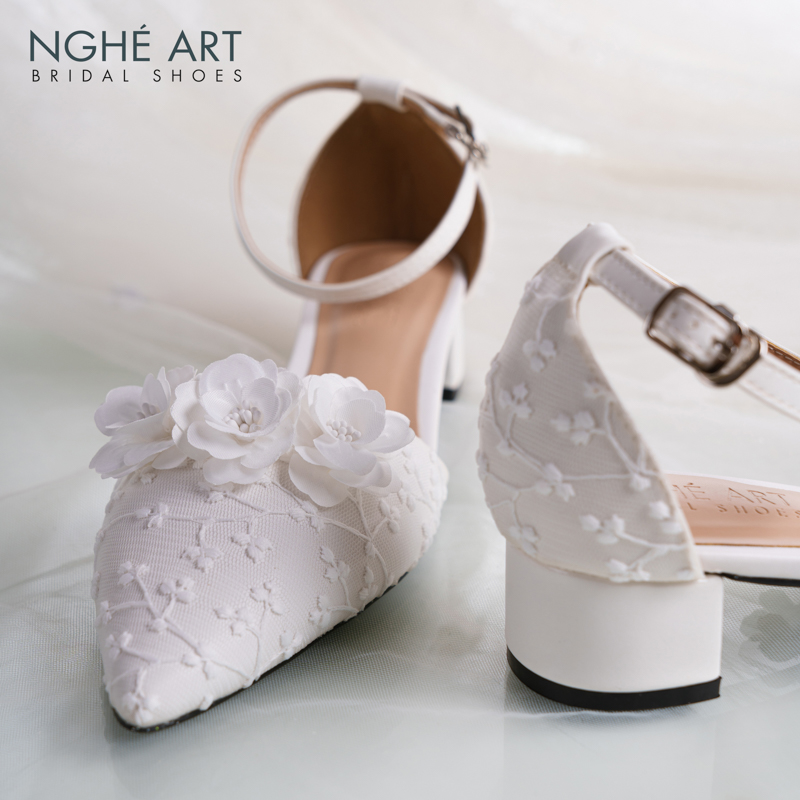 Giày cưới Nghé Art form búp bê ren thủ công 529-211-4P-DA-TRANG - Ảnh 5 - Nghé Art Bridal Shoes – 0822288288