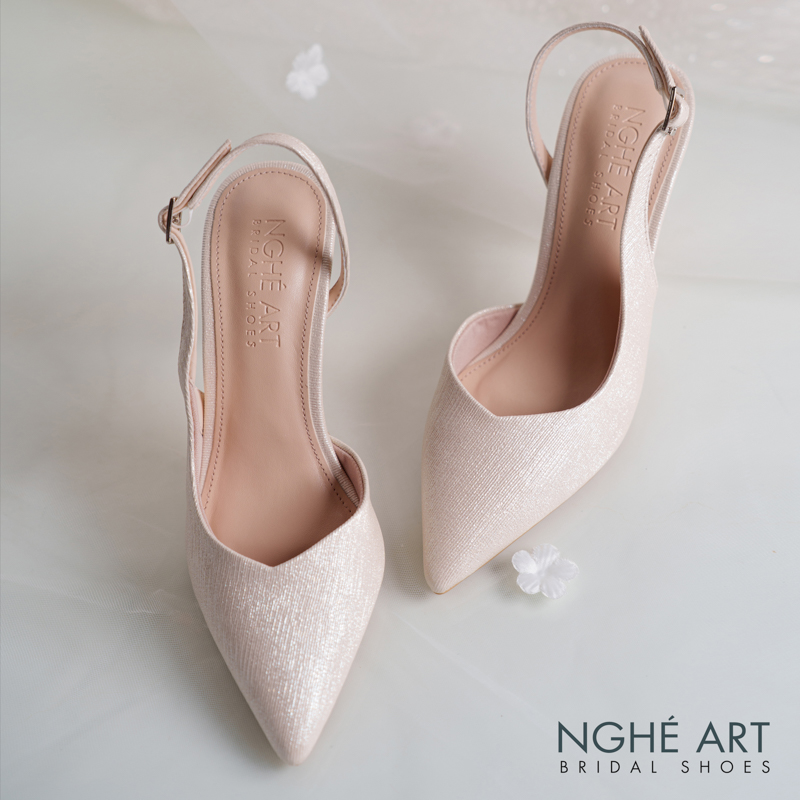 Giày cưới Nghé Art basic form slingback cao gót 9 cm phân nhũ vàng champagne 535-9P-NHU-VANG - Ảnh 2 - Nghé Art Bridal Shoes – 0822288288